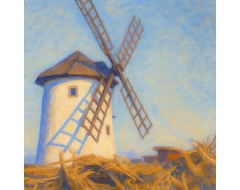 Spálovský Windmill Canvas Print, Czech Republic Landscape Wall Art, Historic Moravian Windmill Painting, European Countryside Decor