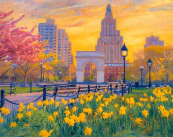 NYU Washington Square Arch Canvas Print, New York City Wall Art, Greenwich Village Painting, Spring Park Scene Decor, Graduation Gift