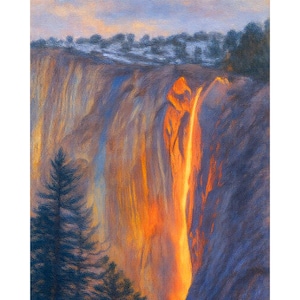 Yosemite Firefall Canvas Print, Horsetail Fall Sunset Wall Art, Yosemite National Park Landscape Painting, California Nature Decor