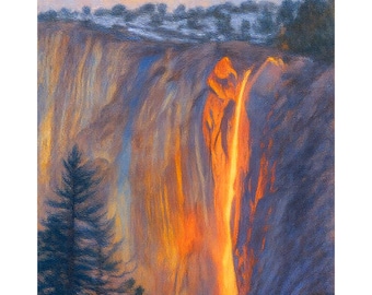 Yosemite Firefall Canvas Print, Horsetail Fall Sunset Wall Art, Yosemite National Park Landscape Painting, California Nature Decor