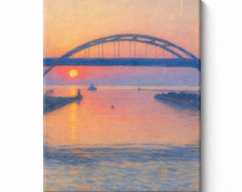 Milwaukee Hoan Bridge Sunrise Canvas Print, Lake Michigan Wall Art, Wisconsin Waterfront Painting, Golden Hour City Decor