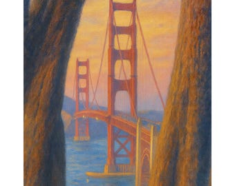 Golden Gate Bridge Canvas Print, San Francisco Sunset Wall Art, Coastal Bridge Landscape Painting, Bay Area Home Decor