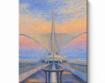 Milwaukee Art Museum Canvas Print, Calatrava Pavilion Wall Art, Wisconsin Landmark Painting, Lakefront Architecture Decor