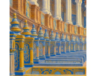 Seville Plaza de España Gallery Wall Set, Ready to Hang Canvas Prints, Spanish Impressionist Wall Art, Living Room Decor Wall Art, Travel