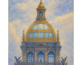 Prague National Museum Dome Canvas Print, Czech Republic Architecture Wall Art, Historic Prague Landmark Painting, European Travel Decor