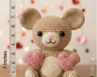 Heart Hug Bear Amigurumi Crochet Pattern – Cute Teddy Bear with Hearts PDF | Beginner Friendly Plush Toy Pattern