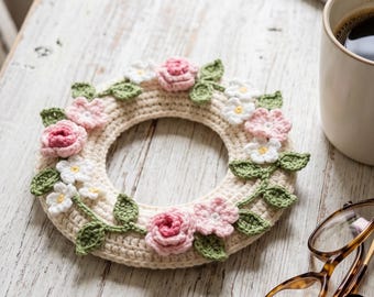 Floral Crochet Wreath Pattern - Spring Blossom Desk Wreath PDF -  Floral Wreath for Office or Desk - Amigurumi Desktop Decor