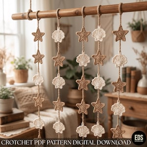 Motif de guirlande d'étoiles au crochet, guirlandes de maisons de plage nautiques (téléchargement PDF)