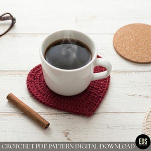 Heart Crochet Coaster Pattern  Easy PDF Tutorial  Valentine’s Day Mug Rug Beginner Crochet Gift Idea  Instant Download
