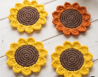 Sunflower Crochet Coaster Pattern - Beginner Flower Coaster PDF - Modern Boho Home Decor - Autumn Crochet Pattern - Instant Download