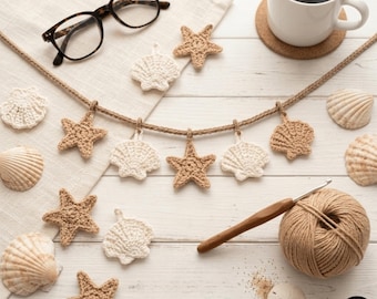 Star Shell Crochet Garland Pattern, Nautical Beach House Bunting (PDF Download)