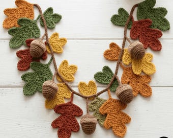 Crochet Pattern Oak Leaves and Acorns Garland Autumn Fall Decor DIY Leaf Acorn Ornament PDF Beginner Friendly Crochet pattern