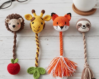 Cute Animal Crochet Bookmark Pattern Set PDF  Fox Giraffe Sloth Hedgehog Amigurumi DIY Book Accessory Digital Download Gift Idea
