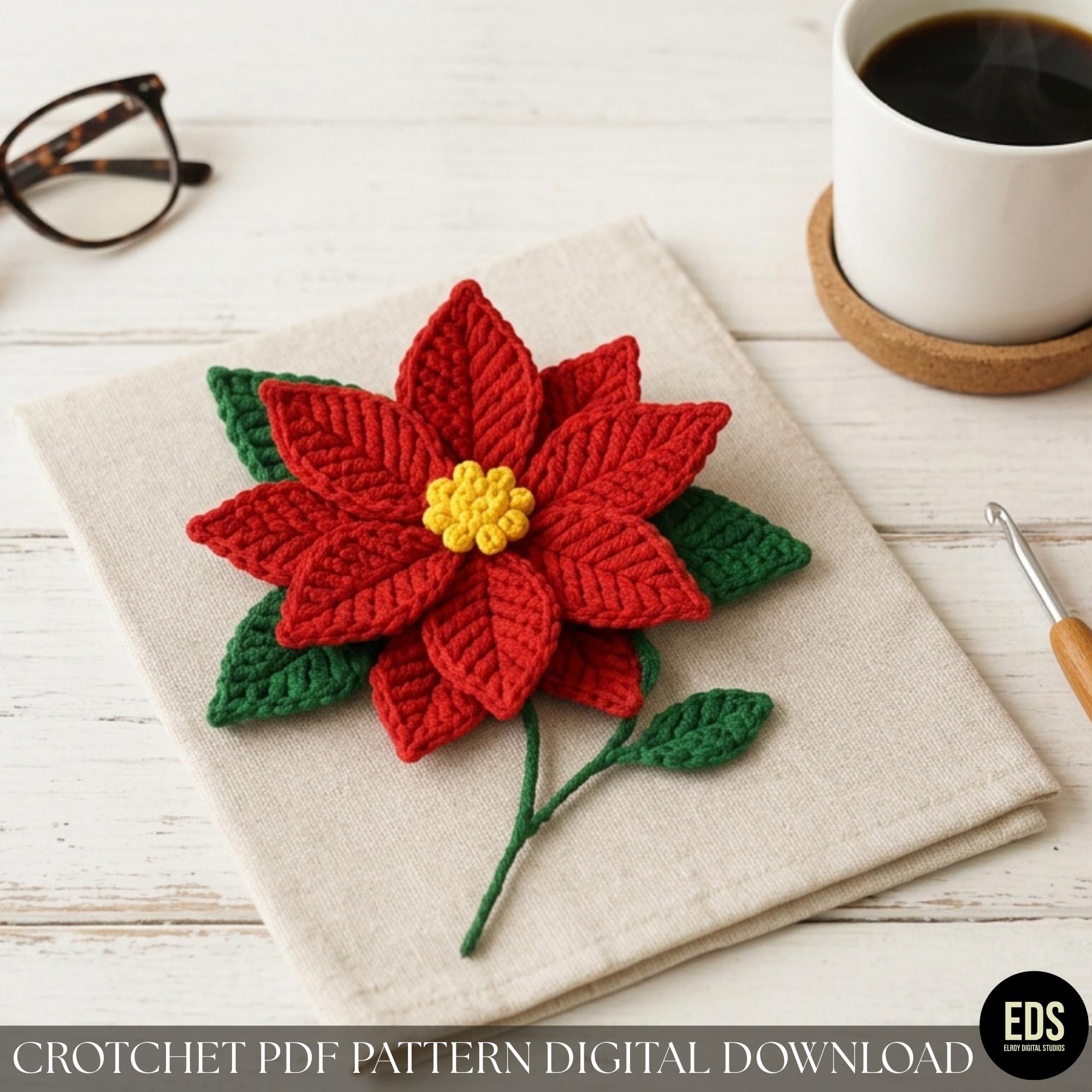 Poinsettia Flower Crochet Pattern with Bonus Rose
