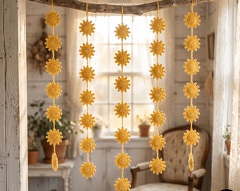 Sun Crochet Garland Pattern PDF - Golden Sunbeam Garland  Boho Nursery Bunting Wall Decor Easy Beginner Friendly Crochet With Video Tutorial