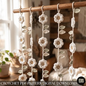 The Snowy Morning Daisy Garland Pattern, Seamless Crochet Floral Vine PDF Boho Nursery Bunting Flower Vine, Handmade Baby Shower Gift Idea