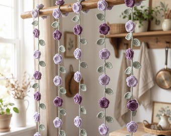 Crochet Garland Lavender Rose Vine Crochet Wildflower Garland Crochet Vine Pattern Romantic Rose Garland PDF
