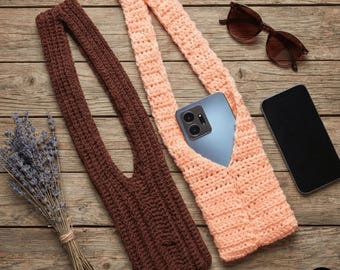 Crossbody Crochet Phone Pocket Crochet Pattern, Easy Bag Charm or Phone Pouch, Beginner DIY PDF Ribbed Phone Gadget Holder Pattern