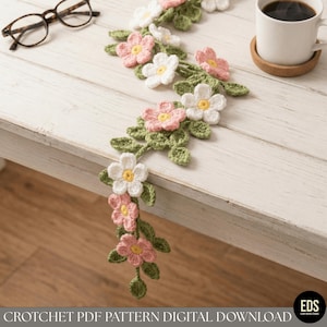 Crochet Flower Vine Garland Pattern PDF, Wildflower Garland Crochet Pattern, Leaf Vine Home Decor, Beginner Intermediate, Instant Download