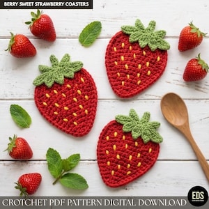 Schema per realizzare un sottobicchiere all'uncinetto con fragole dolci e fruttate / PDF digitale facile da realizzare / Graziosa decorazione estiva per la cucina