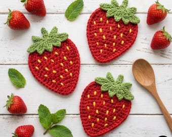 Berry Sweet Strawberry Crochet Pattern | Easy Fruit Coaster Digital PDF | Cute Summer Kitchen Decor