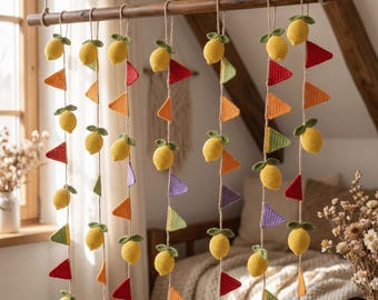 Crochet Lemon Garland Pattern, Fun Summer Rainbow Bunting PDF, Easy Amigurumi Fruit Decor, Instant Download DIY Party Banner