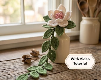 Magnolia Flower Crochet Wall Hanging Pattern, Botanical Floral Home Deco with Video Tutorial