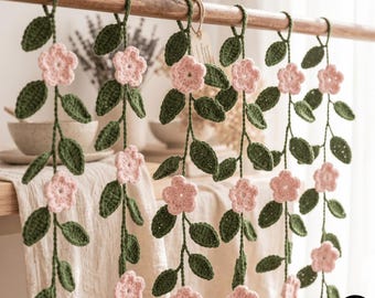 Blush Pink Blossom Leaf Vine Garland Crochet Garland Pattern PDF Wildflower Crochet Pattern Beginner Friendly