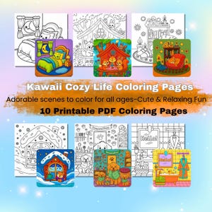 Kawaii Coloring Pages for Kids & Adults – Cute Cozy Animals, Food - Chibi Characters – Digital Printable Coloring Book PDF