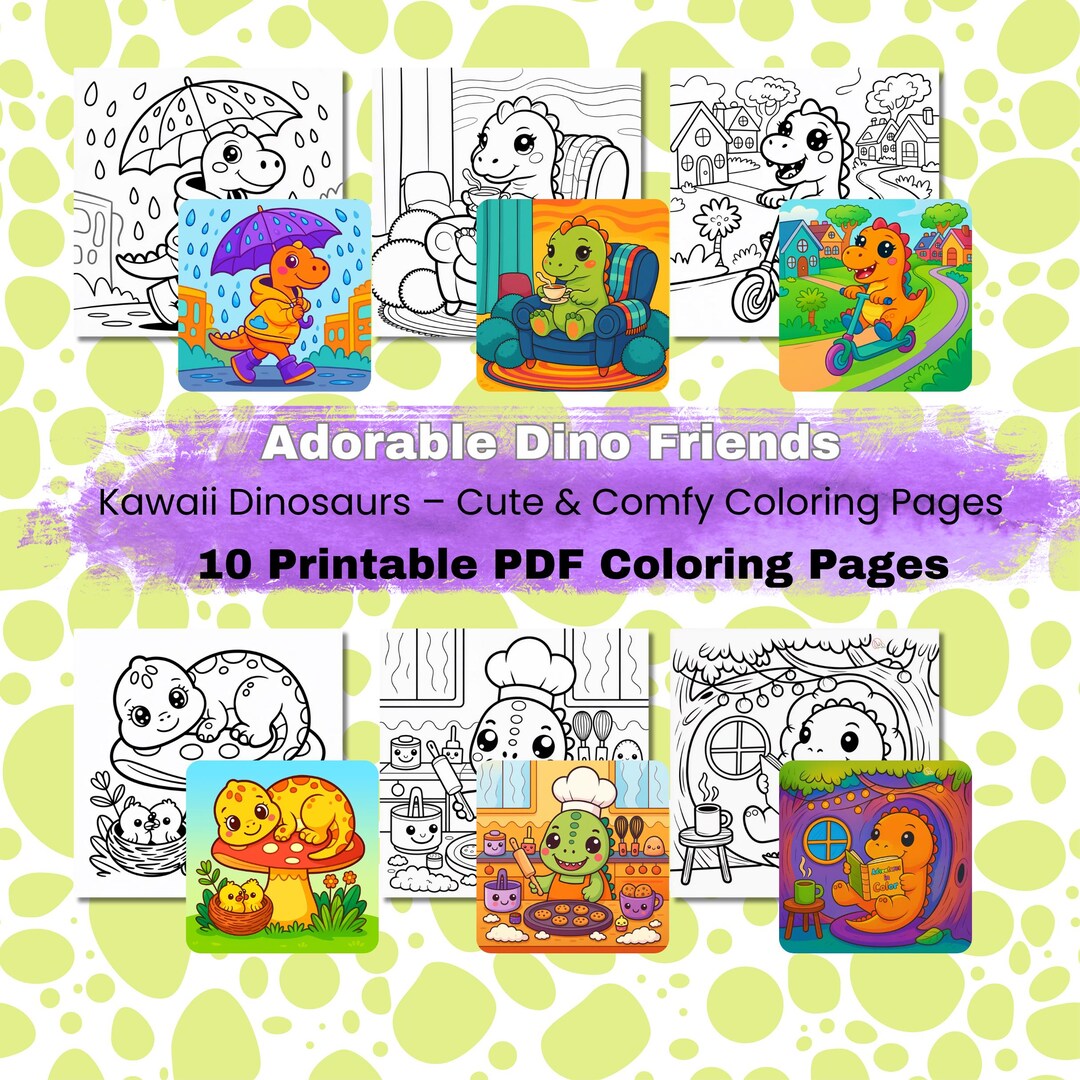 Kawaii Dinosaur Coloring Pages – Cute , Cozy Dinos to Print and Color ...