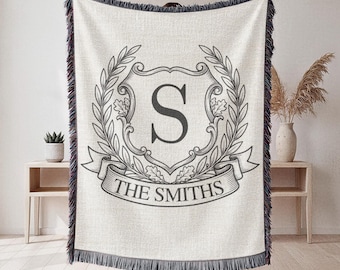 Custom Family Name Woven Blanket, Last Name Initials Throw Blanket, Personalized Plaid Tapestry Gift for Newlyweds, New Home Gift