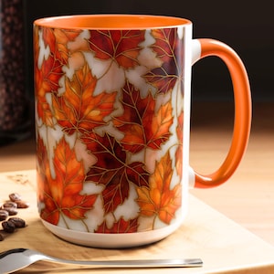 Autumn Maple Leaf Mug, Autumn Leaves Coffee Mug , Cozy Fall Vibes, Autumn Leaves Mug, Cozy Seasonal Coffee Cup with Stained Glass Design