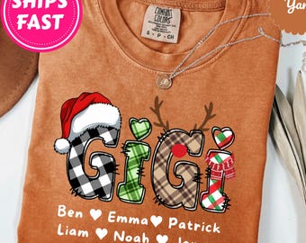 Gepersonaliseerde Gigi Comfort Colors-shirt met namen kleinkinderen, Gigi T-shirt bloemen, Mimi-cadeaus, Moederdag-shirt, aangepast cadeau voor Gigi