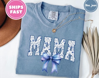 Comfort Colors® Mama-shirt, mama-shirt bloemen, Moederdagcadeau, girly esthetisch cadeau voor moeder, retro T-shirt moeder, shirt schattig moeder, T-shirt mama, T-shirt mama