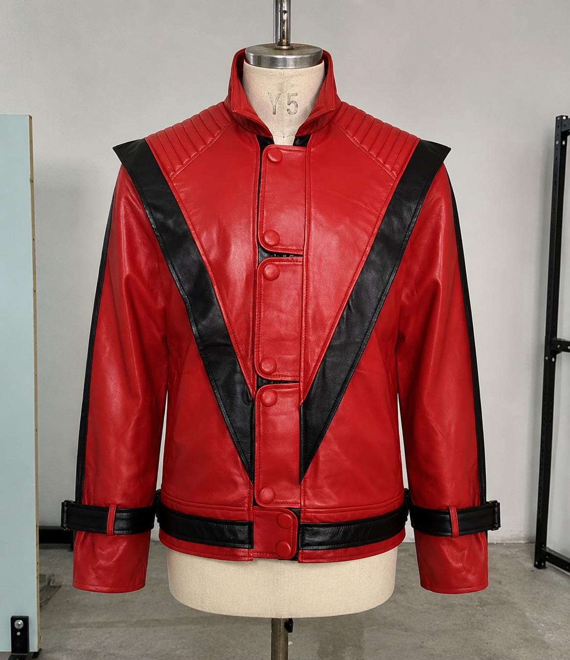 Michael Jackson Thriller Jacket, Red & Black Leather Biker Jacket