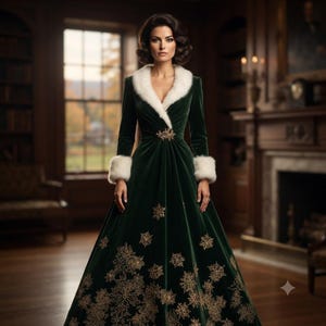 green dress with fur trim Emerald Velvet - Etsy Style:MD1E209951