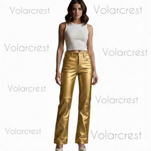 Metallic guldfärgade jeans med hög midja – kändisstil glamourbyxor
