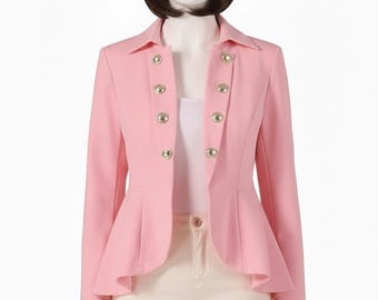 Frauen Military Style Blazer | Gold Knopf ausgestattet Jacke | Inspiriert vom klassischen Militärstil