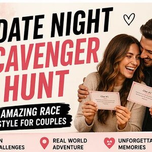 Jeu de chasse au trésor avec rendez-vous nocturne (imprimable) | Course aventure en couple | Incroyables indices de style course | Idées de rendez-vous romantiques | Cadeau d'anniversaire