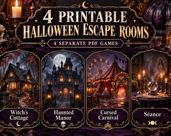 Paquete de juegos de escape de Halloween: 4 juegos imprimibles para adolescentes y adultos