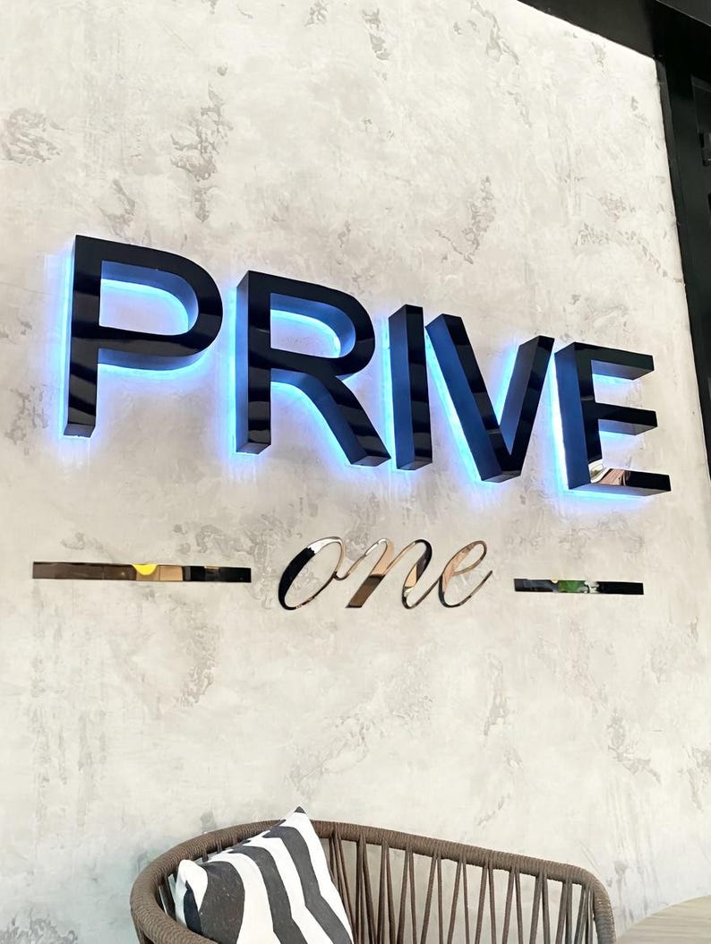 Prive Signs Custom Backlit Sign, Illuminated Business Sign, LED Logo Sign, 3D Metal ...
