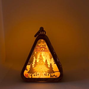 Triangle Snowman, Santa, reindeer Christmas Lantern – LED Lighted Holiday Decor | Winter Night Light, Table Centerpiece, Kids Christmas Gift