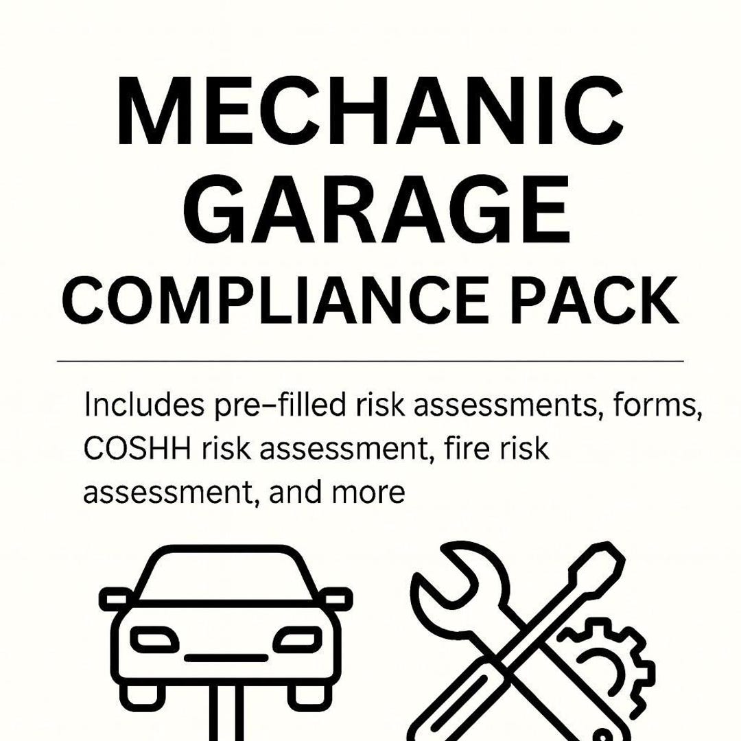 Mechanic & Garage Compliance Pack | Editable Risk Assessment, Fire ...