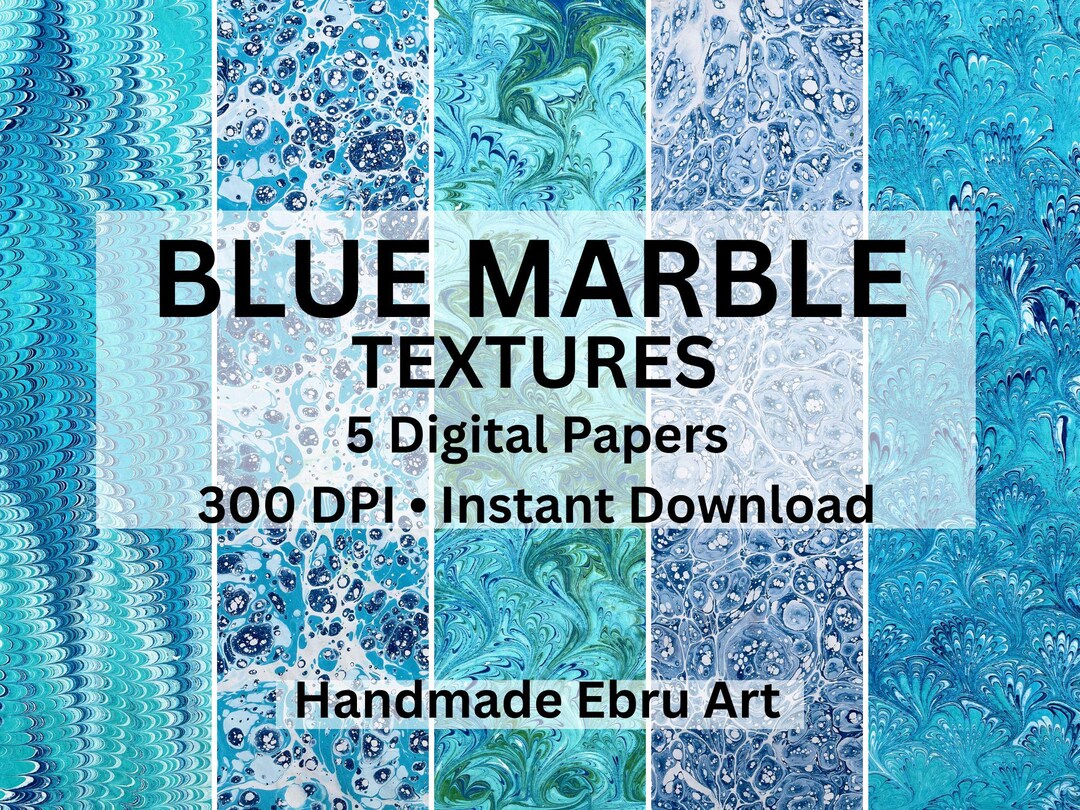 Ebru Digital Paper Blue Collection, Marble Texture Pack, Seamless ...