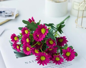 Artificial Daisy Bouquet, Realistic Silk Flowers for Vase and Home Decor, Boho Table Arrangement, Multiple Colors, Faux Floral Gift, Cozy