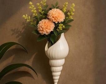 Wall-Mounted Shell Vase, Ceramic Sea-Inspired Wall Planter, Coastal Nautical Decor, Ocean Vibe Wall Flower Holder, Modern Wall Flower Pot
