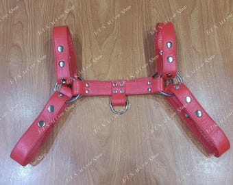 Red Synthetic Leather Chest Harness: Adjustable Rave Wear