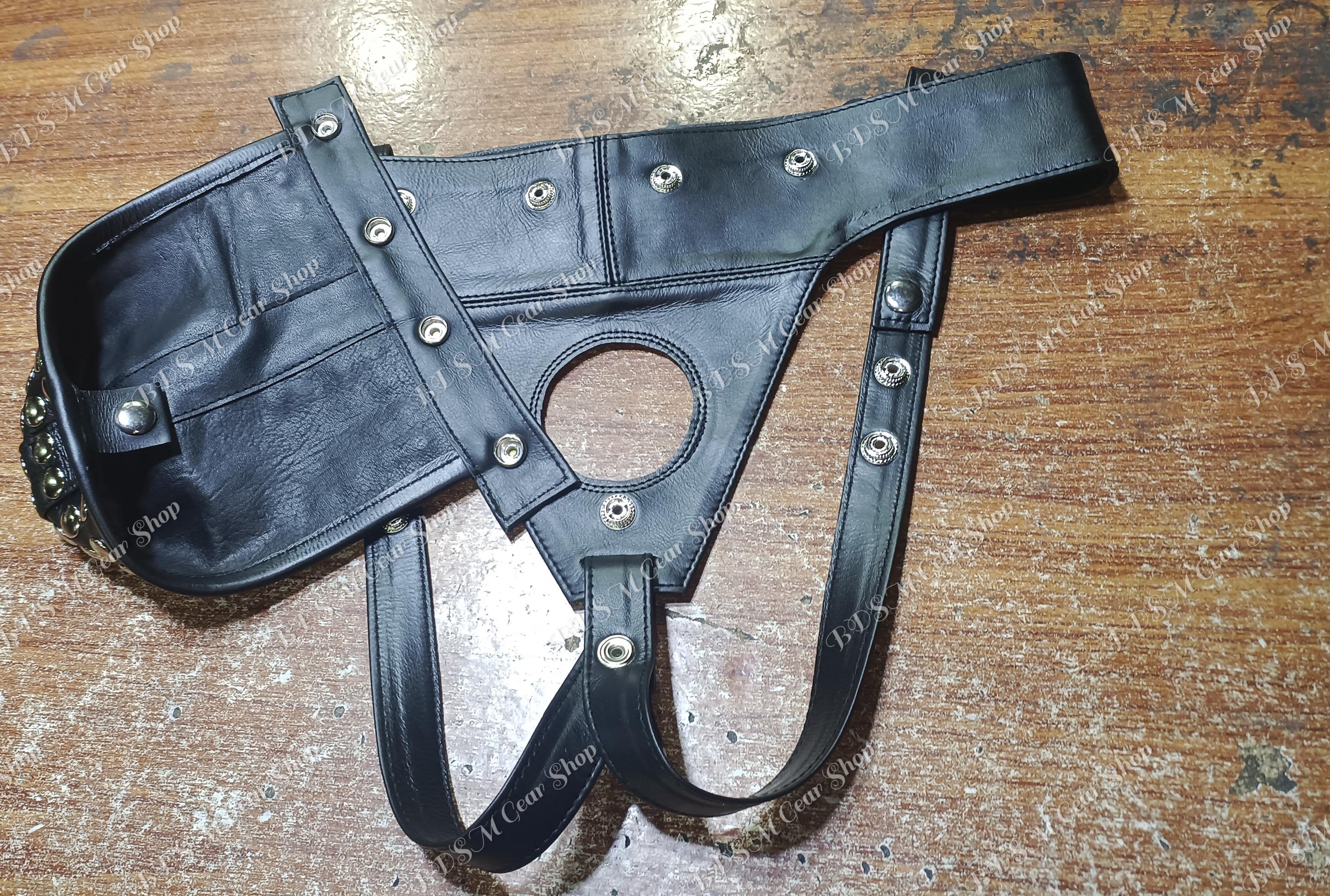 Studded Leather Codpiece Jockstrap – Chastity Hole Cutout, BDSM Fetish ...