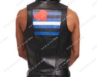 Men's Leather Pride Flag Vest - LGBTQ+ Biker Clubwear