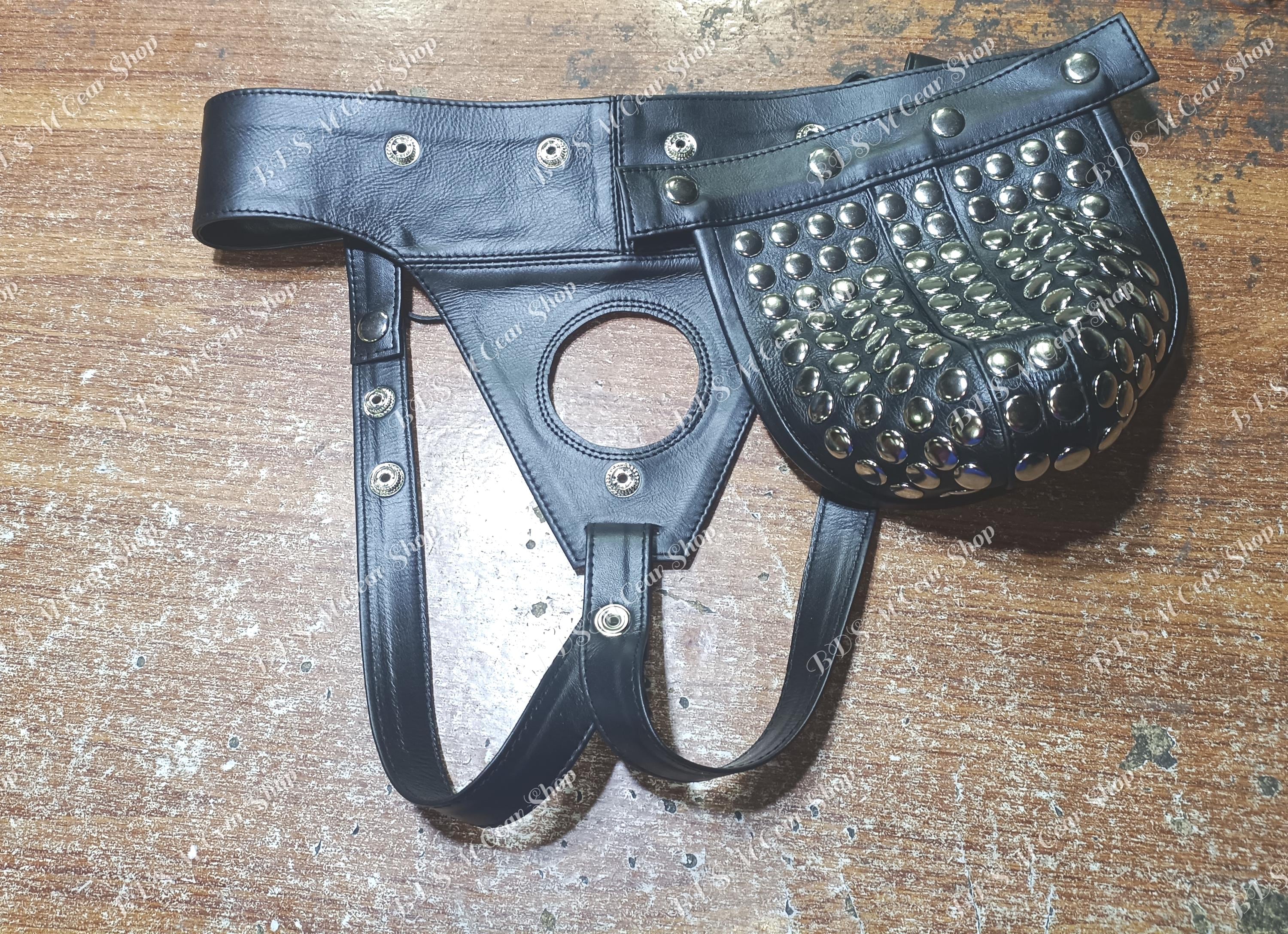 Studded Leather Codpiece Jockstrap – Chastity Hole Cutout, BDSM Fetish ...